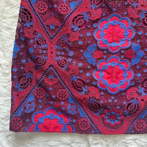 Anthropologie Eva Franco Eyelet Mini Dress Embroidered Lace Burgundy 2 NWT New - Picture 7 of 12